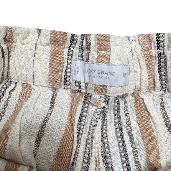 Lucky Brand Cream Tan Striped Paperbag Shorts Linen Blend XS Boho Summer Pockets - Picture 6 of 9